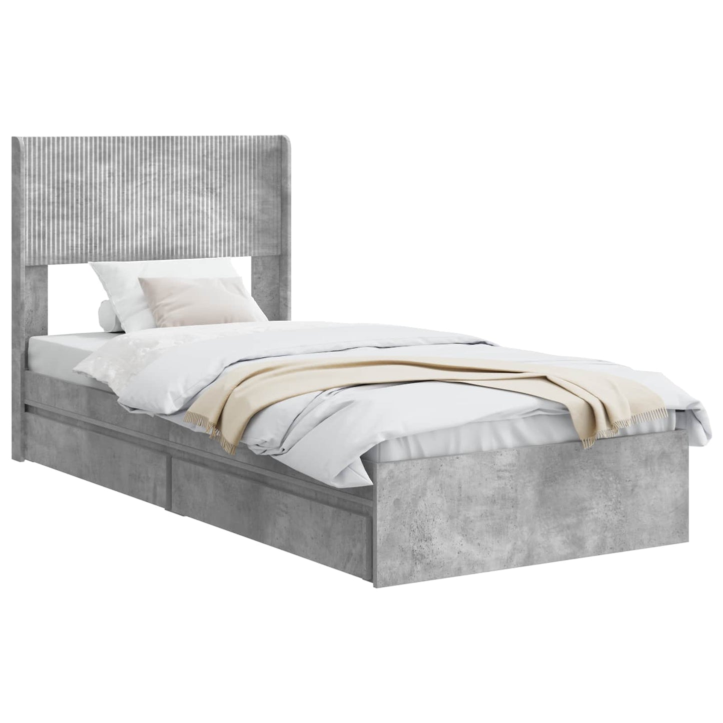 Bed Frame with Storage and Headboard Concrete Grey 75 x 190 cm