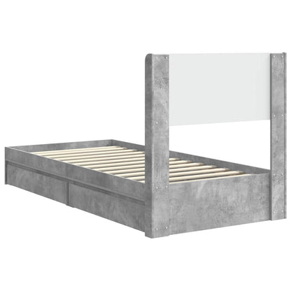Bed Frame with Storage and Headboard Concrete Grey 75 x 190 cm