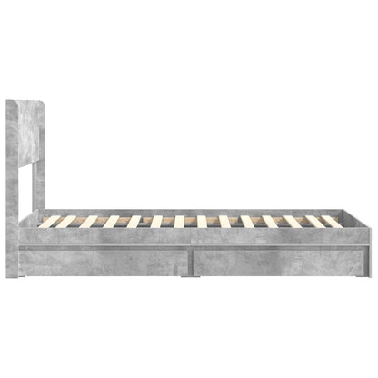 Bed Frame with Storage and Headboard Concrete Grey 75 x 190 cm
