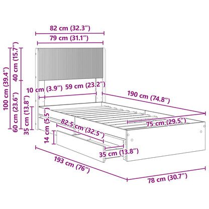 Bed Frame with Storage and Headboard Concrete Grey 75 x 190 cm