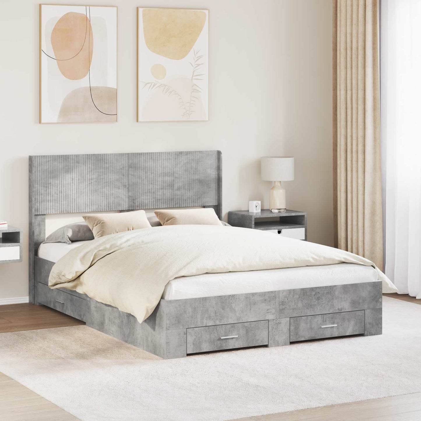 Bed Frame with Storage and Headboard Concrete Grey