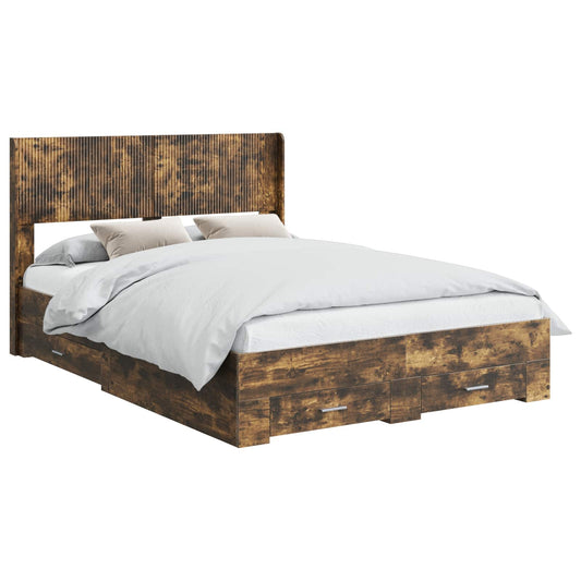 Bed Frame with Storage and Headboard Smoked Oak 150 x 200 cm