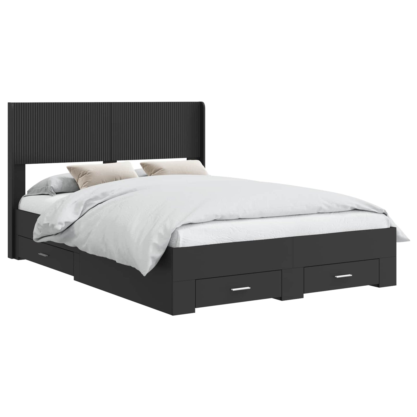 Bed Frame with Storage and Headboard Black 135 x 190 cm