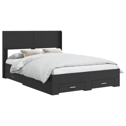 Bed Frame with Storage and Headboard Black 135 x 190 cm
