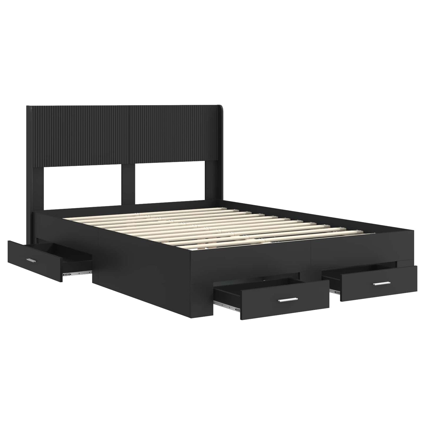 Bed Frame with Storage and Headboard Black 135 x 190 cm