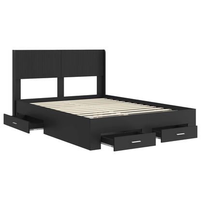 Bed Frame with Storage and Headboard Black 135 x 190 cm