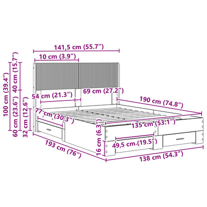 Bed Frame with Storage and Headboard Black 135 x 190 cm