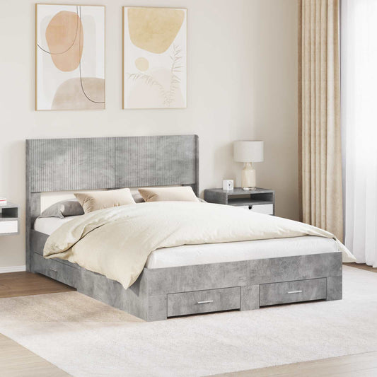 Bed Frame with Storage and Headboard Concrete Grey 135 x 190 cm