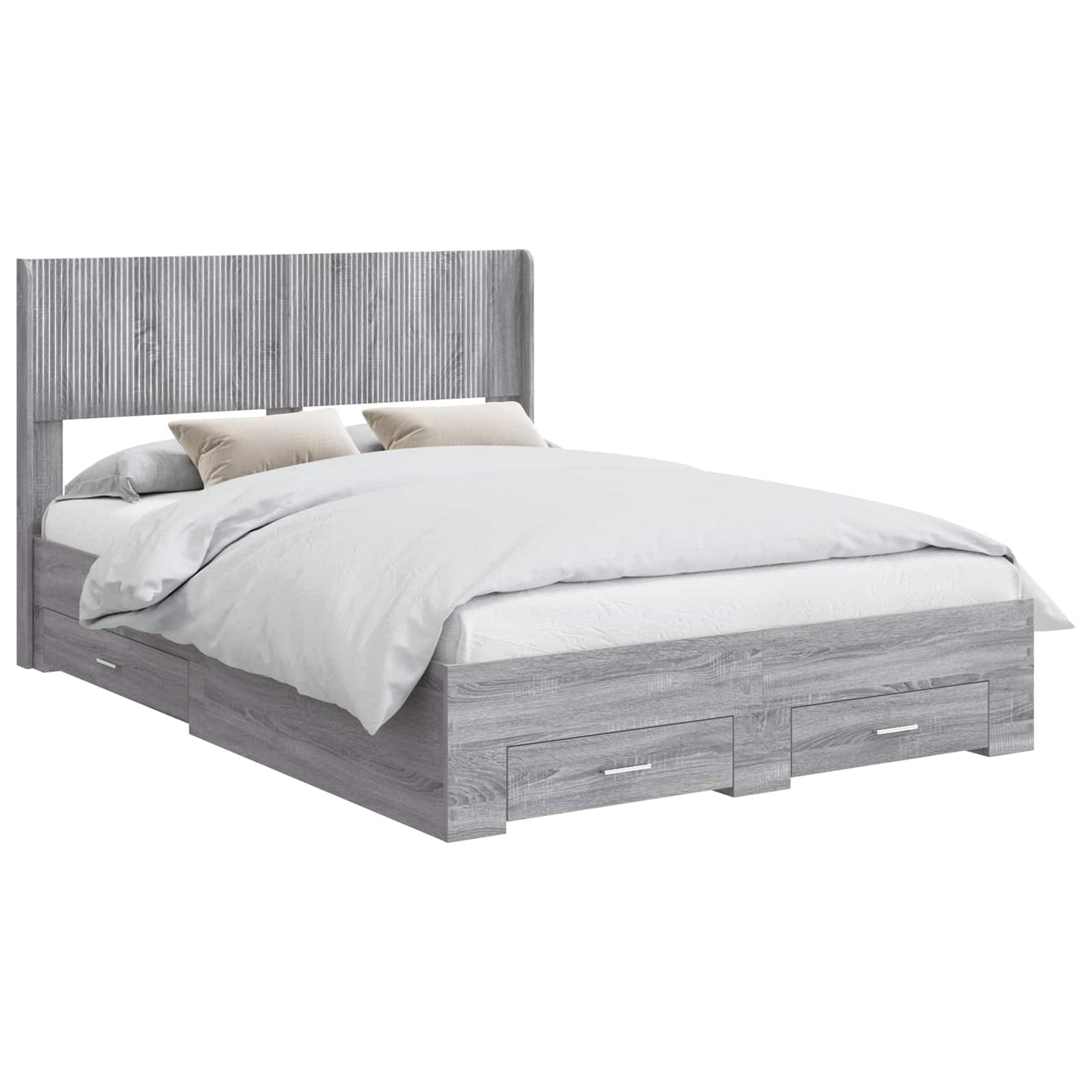 Bed Frame with Storage and Headboard Grey Sonoma 135 x 190 cm