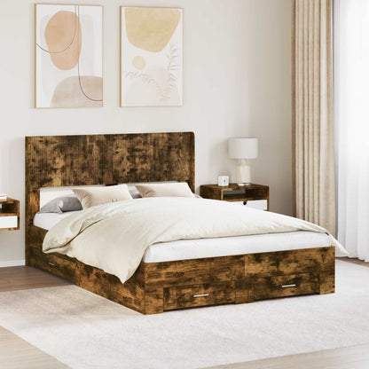 Bed Frame with Storage and Headboard Smoked Oak 120 x 200 cm