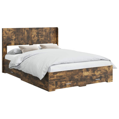 Bed Frame with Storage and Headboard Smoked Oak 120 x 200 cm