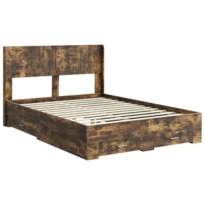 Bed Frame with Storage and Headboard Smoked Oak 120 x 200 cm