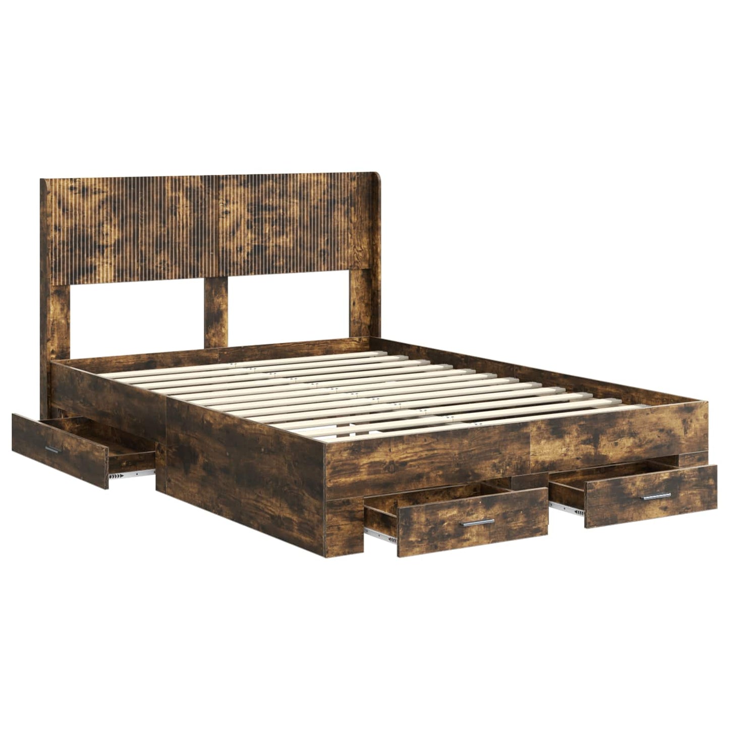 Bed Frame with Storage and Headboard Smoked Oak 120 x 200 cm