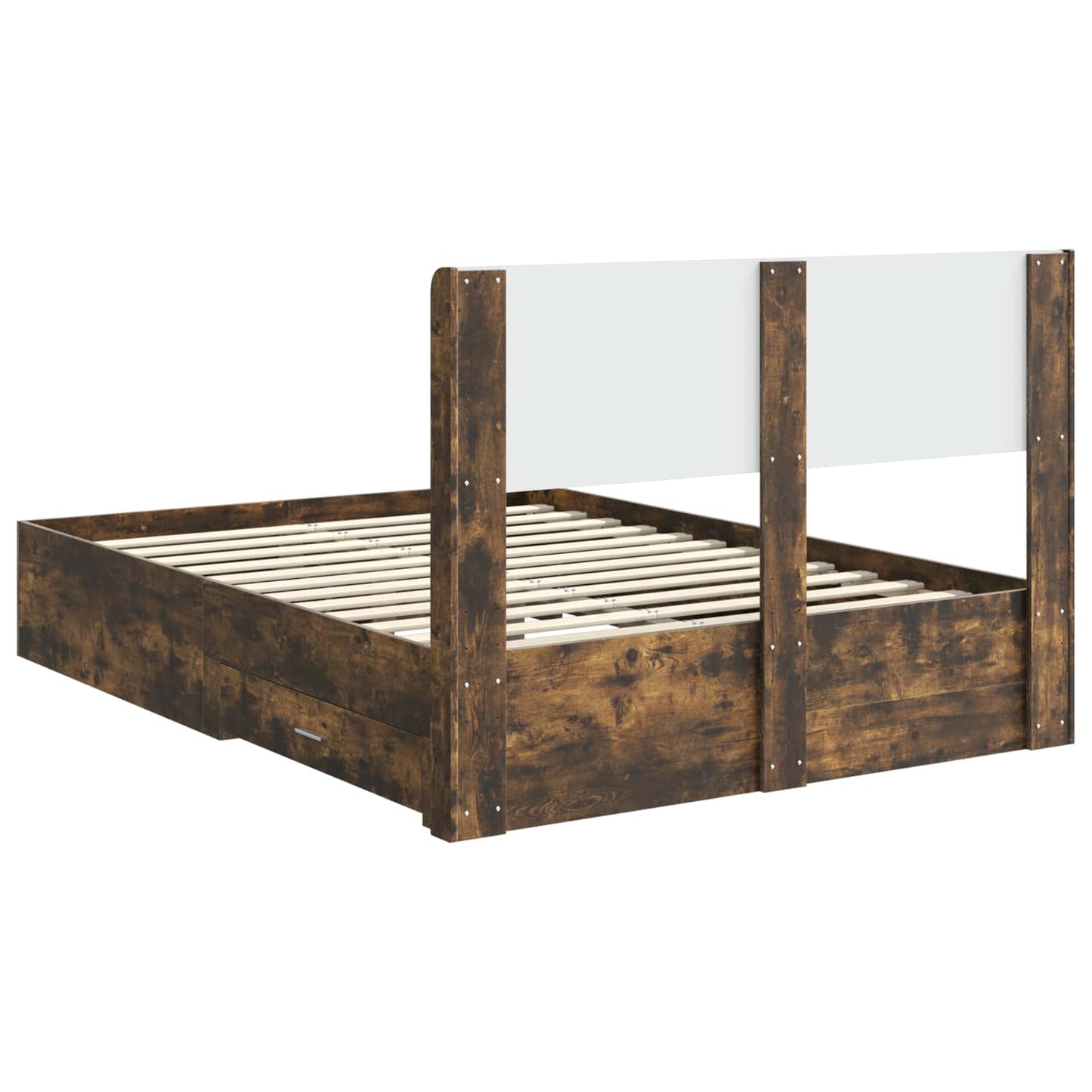 Bed Frame with Storage and Headboard Smoked Oak 120 x 200 cm
