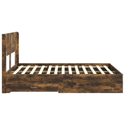 Bed Frame with Storage and Headboard Smoked Oak 120 x 200 cm