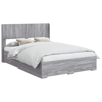 Bed Frame with Storage and Headboard Grey Sonoma