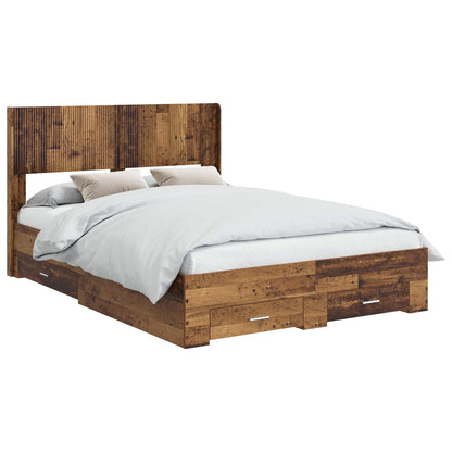 Bed Frame with Storage and Headboard Old Wood 120 x 190 cm