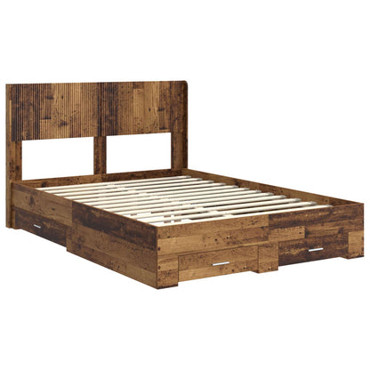 Bed Frame with Storage and Headboard Old Wood 120 x 190 cm