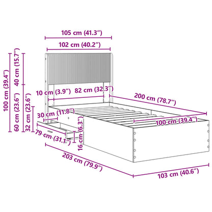 Bed Frame with Storage and Headboard Grey Sonoma 100 x 200 cm