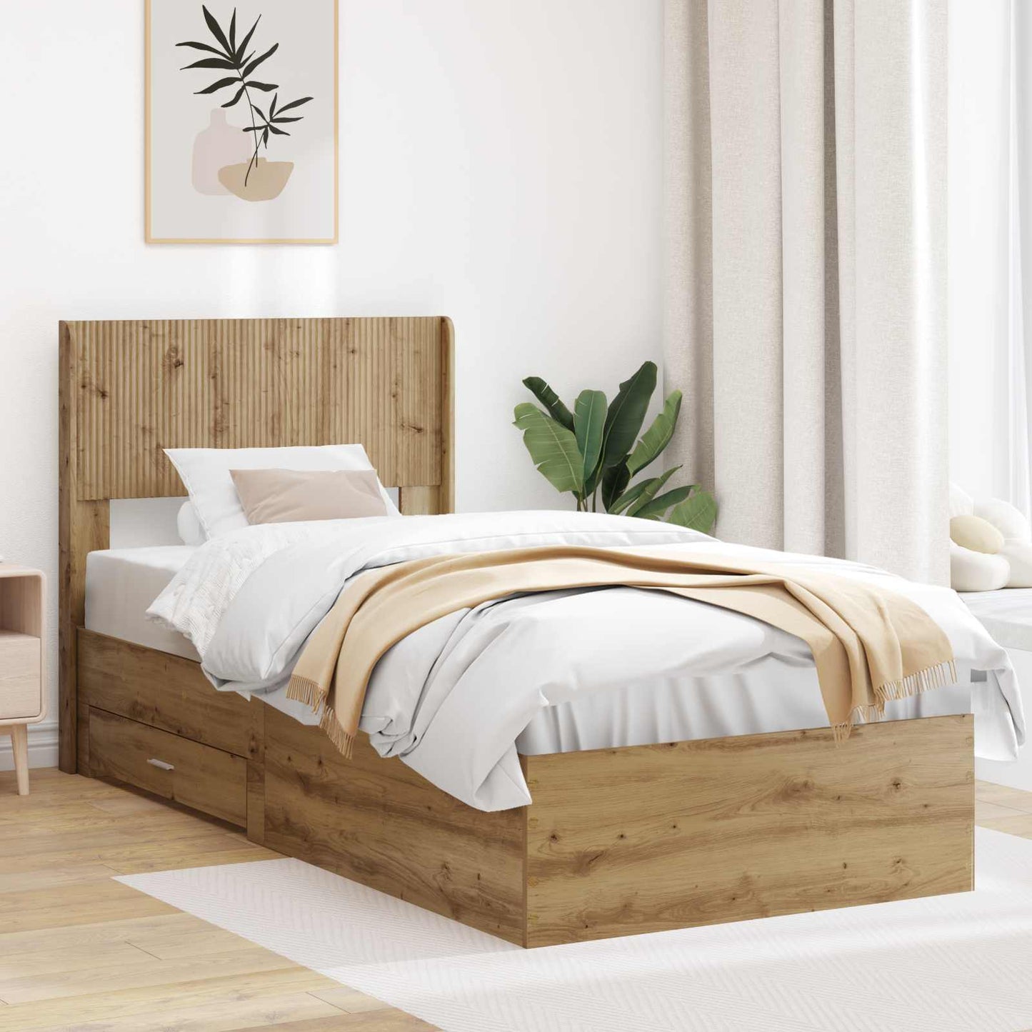 Bed Frame with Storage and Headboard Artisan Oak 100 x 200 cm