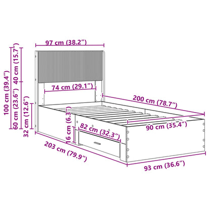 Bed Frame with Storage and Headboard Sonoma Oak 90 x 200 cm