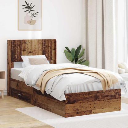 Bed Frame with Storage and Headboard Old Wood 90 x 200 cm