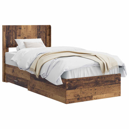 Bed Frame with Storage and Headboard Old Wood 90 x 200 cm