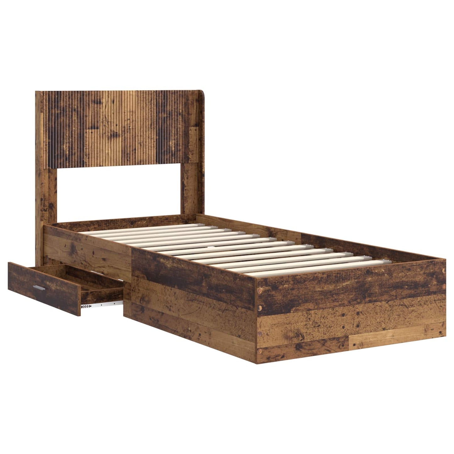 Bed Frame with Storage and Headboard Old Wood 90 x 200 cm