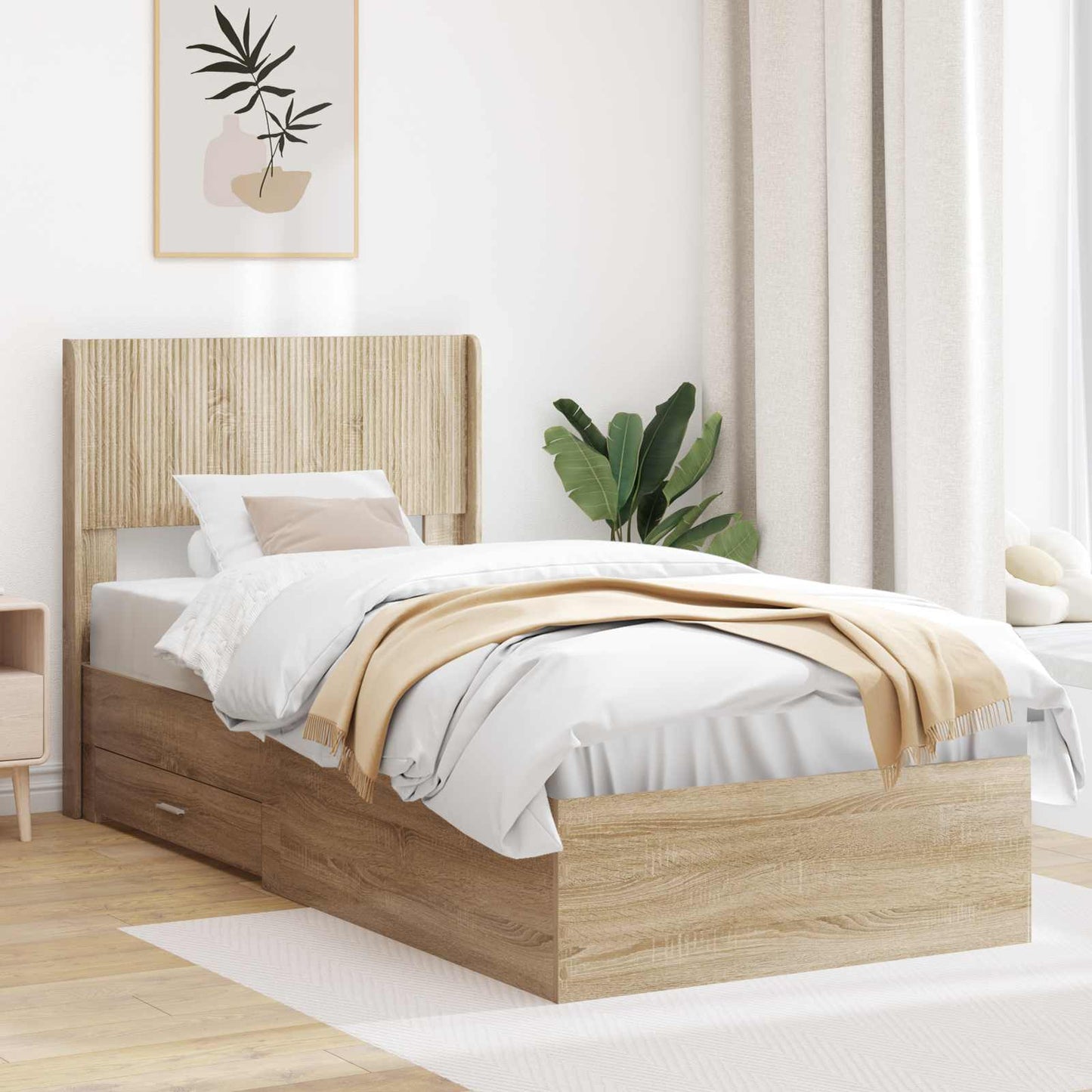 Bed Frame with Storage and Headboard Sonoma Oak 90 x 190 cm