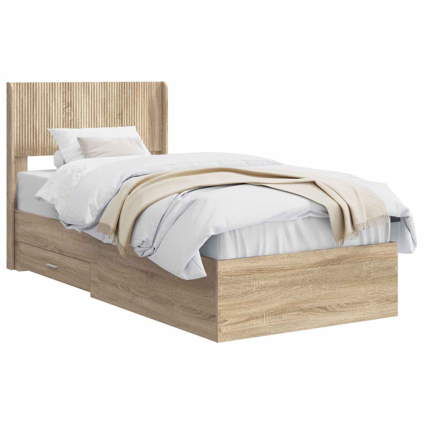 Bed Frame with Storage and Headboard Sonoma Oak 90 x 190 cm