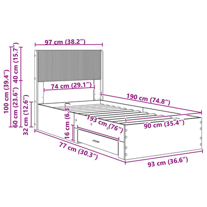 Bed Frame with Storage and Headboard Sonoma Oak 90 x 190 cm