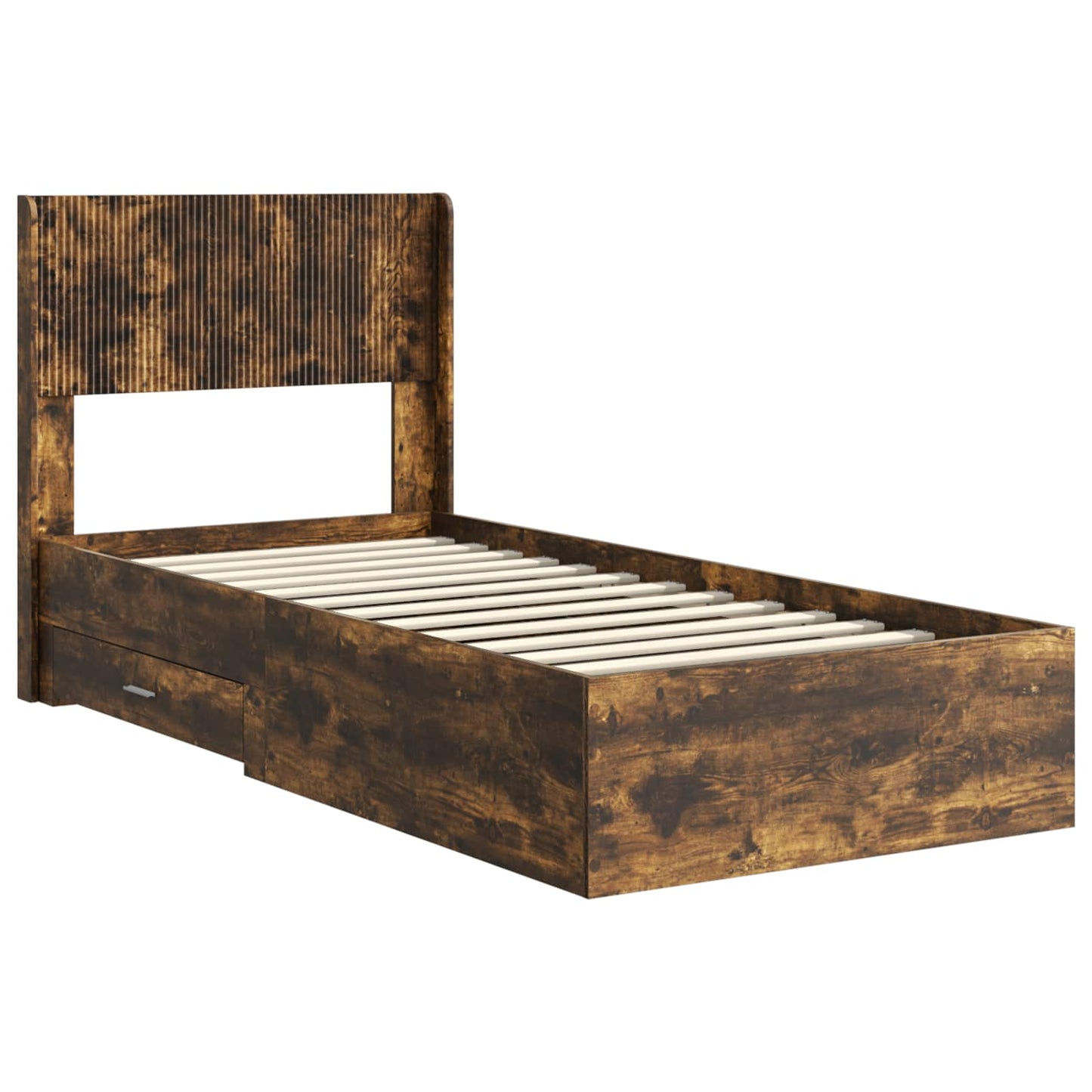 Bed Frame with Storage and Headboard Smoked Oak Engineered Wood