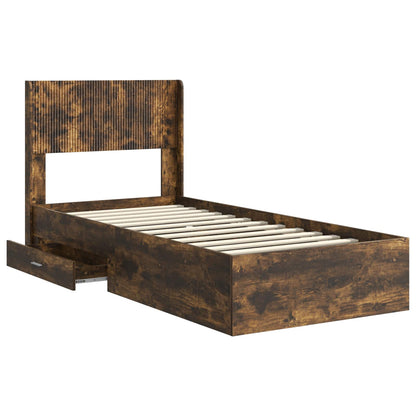 Bed Frame with Storage and Headboard Smoked Oak Engineered Wood