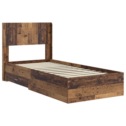 Bed Frame with Storage and Headboard Old Wood 90 x 190 cm