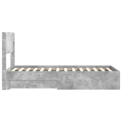 Bed Frame with Storage and Headboard Concrete Grey 75 x 190 cm