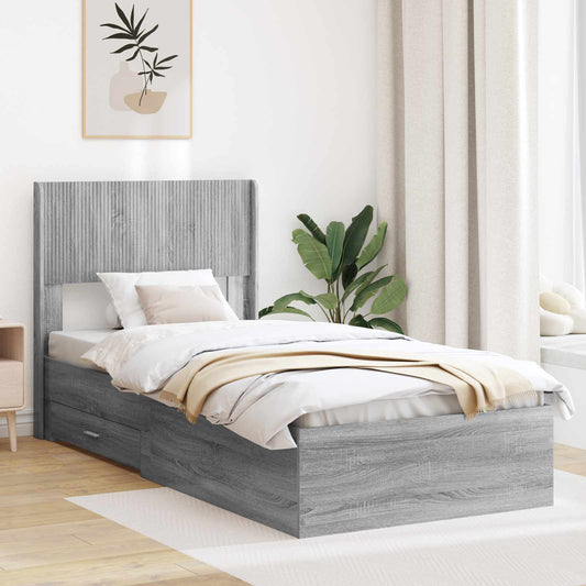 Bed Frame with Storage and Headboard Grey Sonoma 75 x 190 cm