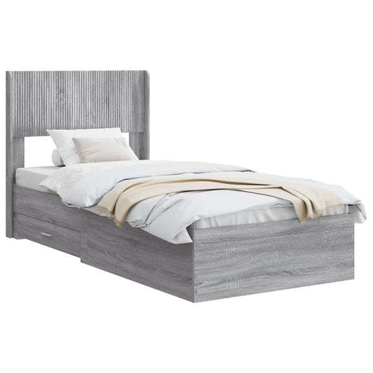 Bed Frame with Storage and Headboard Grey Sonoma 75 x 190 cm