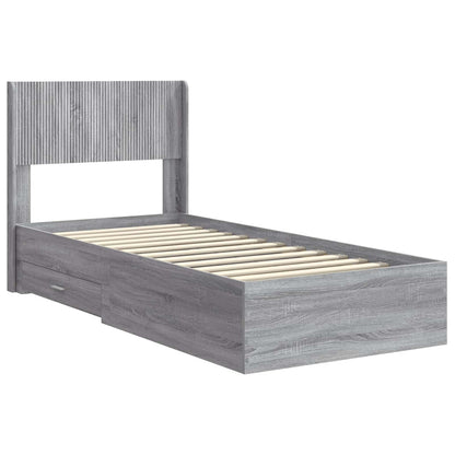 Bed Frame with Storage and Headboard Grey Sonoma 75 x 190 cm
