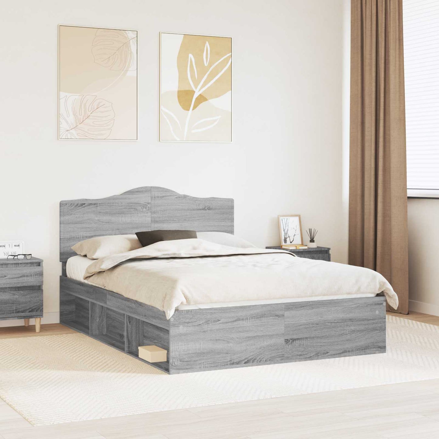 Bed Frame Grey Sonoma 160 x 200 cm Solid Pine Wood
