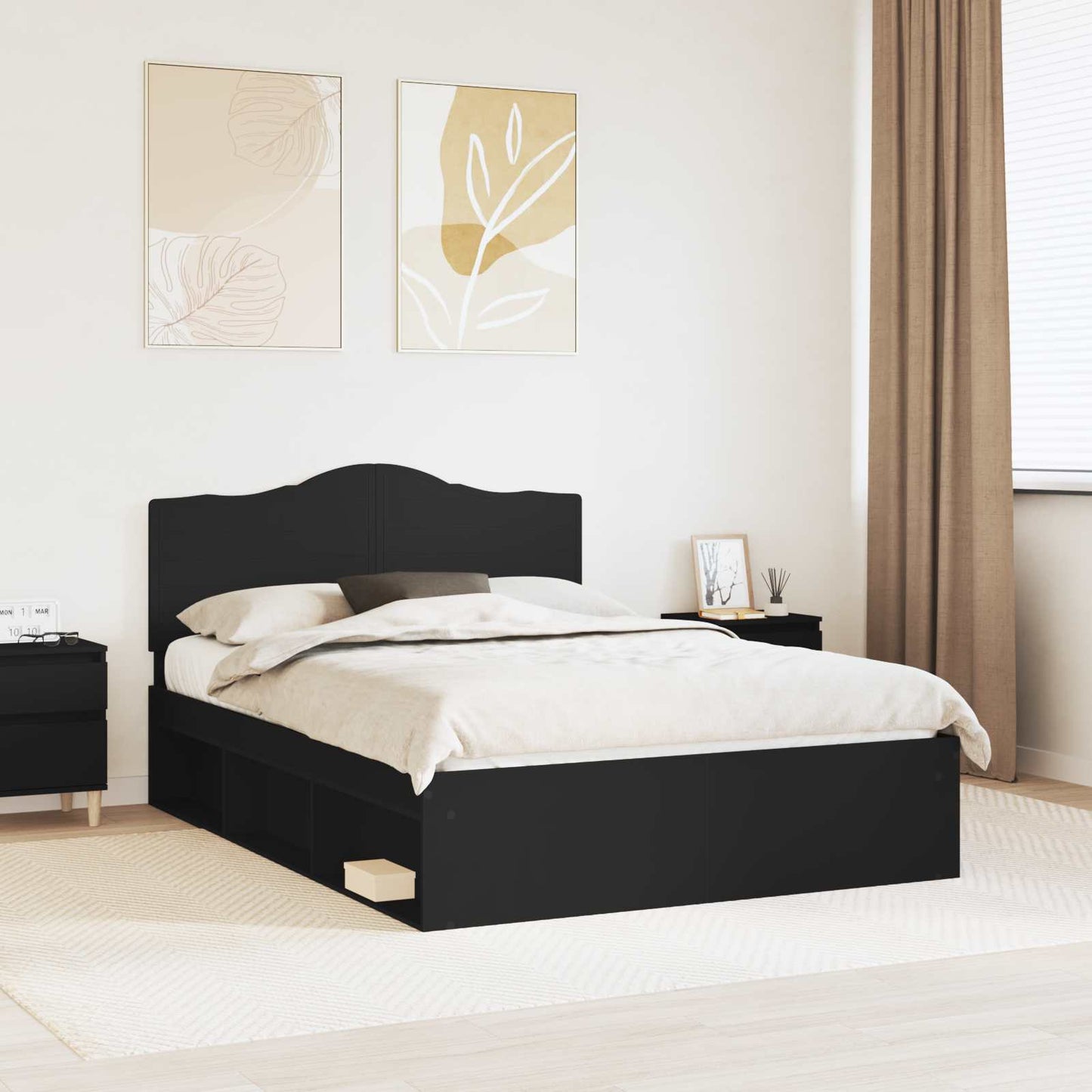 Bed Frame with Headboard Black 140 x 200 cm Solid Pine Wood