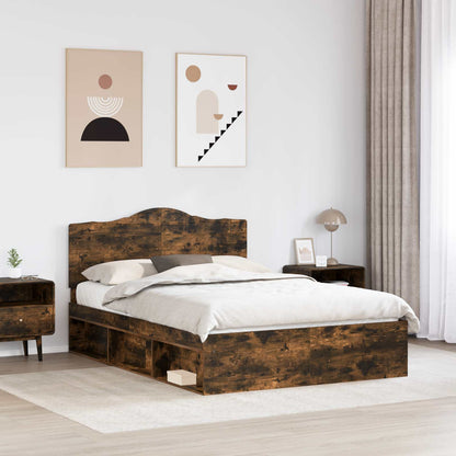Bed Frame Smoked Oak 140 x 200 cm Solid Pine Wood
