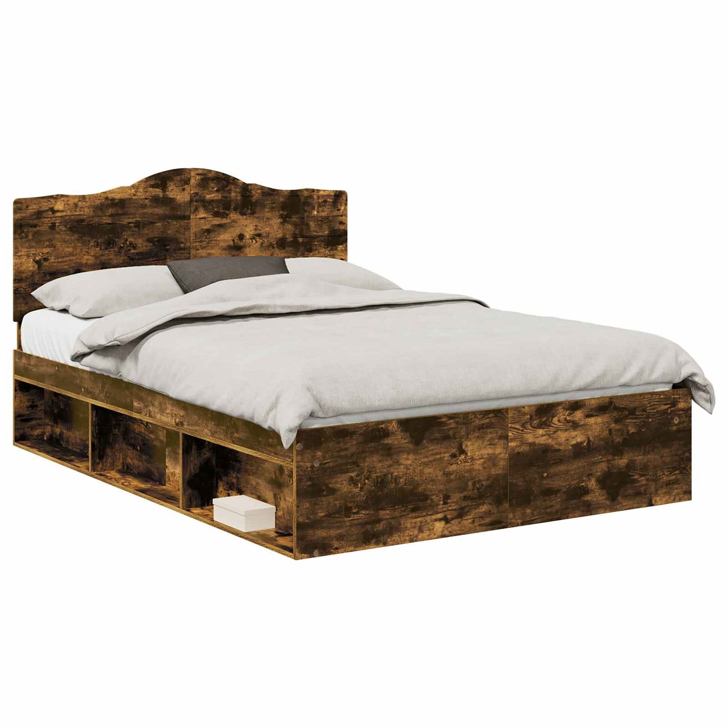 Bed Frame Smoked Oak 140 x 200 cm Solid Pine Wood