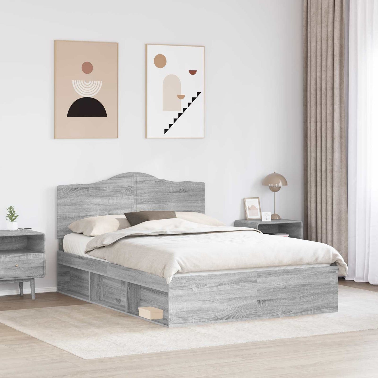 Bed Frame Grey Sonoma 140 x 200 cm Solid Pine Wood