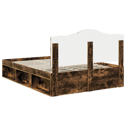 Bed Frame Smoked Oak 140 x 190 cm Solid Pine Wood