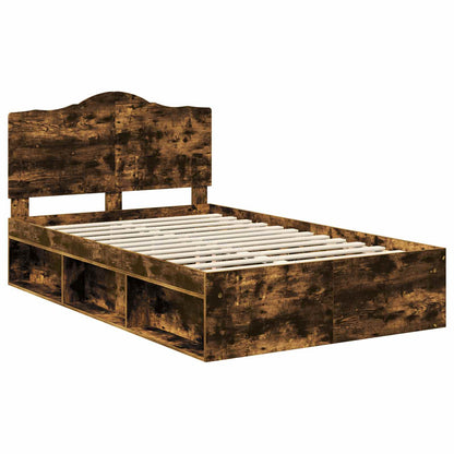 Bed Frame Smoked Oak 135 x 190 cm Solid Pine Wood