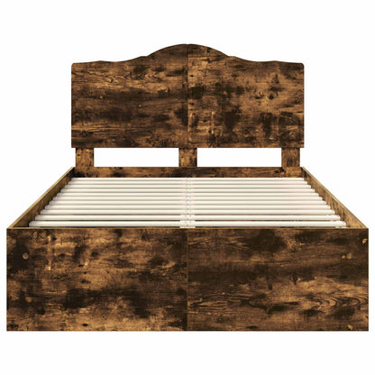 Bed Frame Smoked Oak 135 x 190 cm Solid Pine Wood