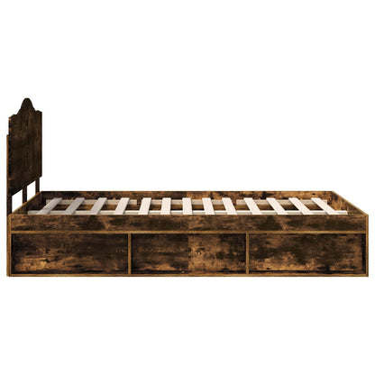 Bed Frame Smoked Oak 135 x 190 cm Solid Pine Wood