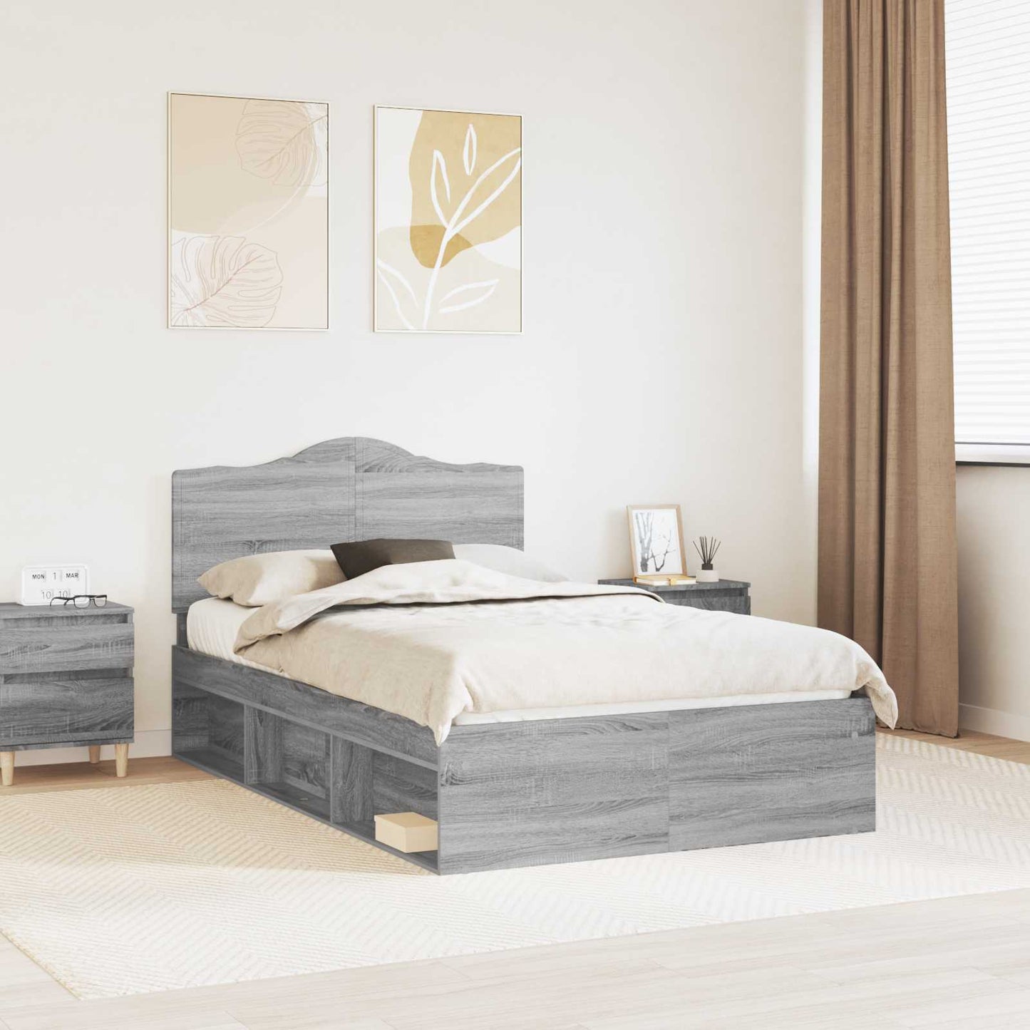 Bed Frame Grey Sonoma 135 x 190 cm Solid Pine Wood