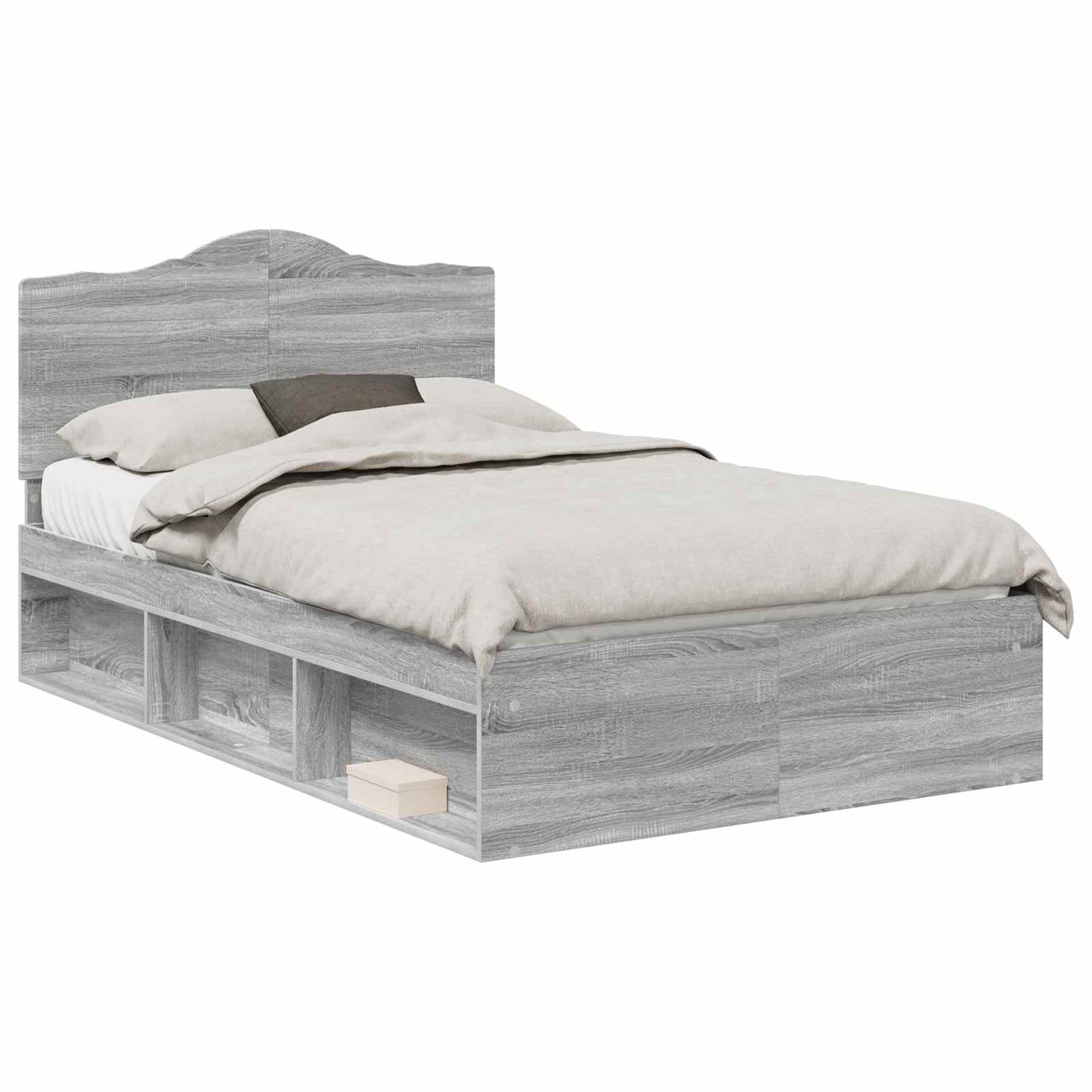 Bed Frame Grey Sonoma 135 x 190 cm Solid Pine Wood