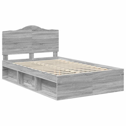 Bed Frame Grey Sonoma 135 x 190 cm Solid Pine Wood